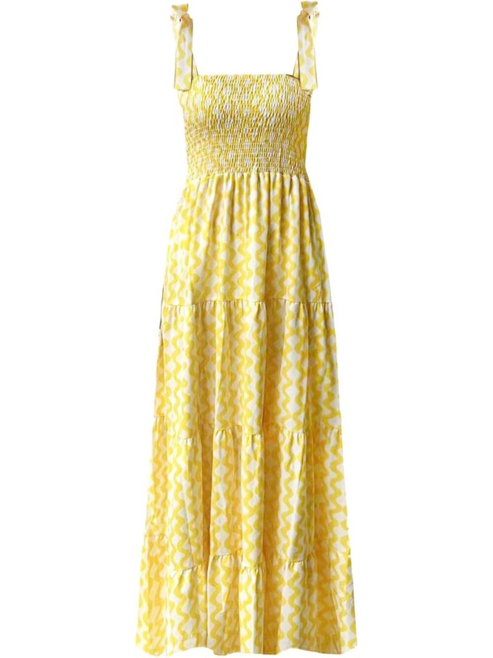 Women's Yellow Sleeveless Square Neck Casual Ruffle Imported Maxi Dress
